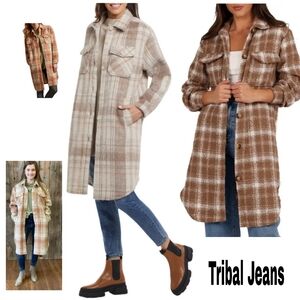 Tribal Jeans Long Flannel Drop Shoulder Jacket.  Sz Lrg. Fits 14 & 16.  Org $116